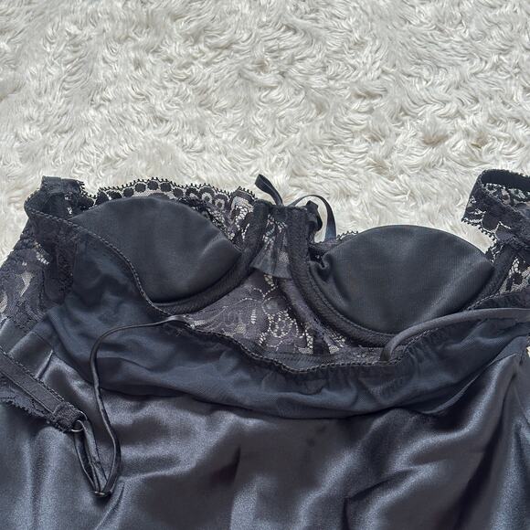 Vtg 90s S Victoria's Secret Vintage Lace and Stain Flutter Teeny Bodysuit Black - Picture 4 of 10